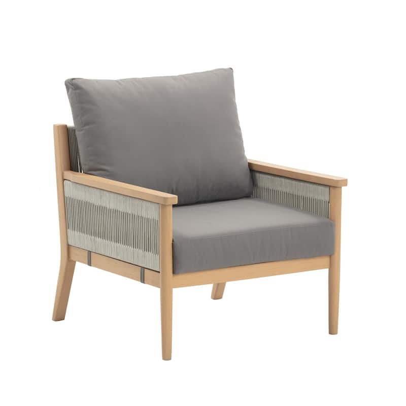 Kayden Bohemian Wooden Upholstered Armchair with Removable Cushion Covers and Solid Acacia Wood Frame