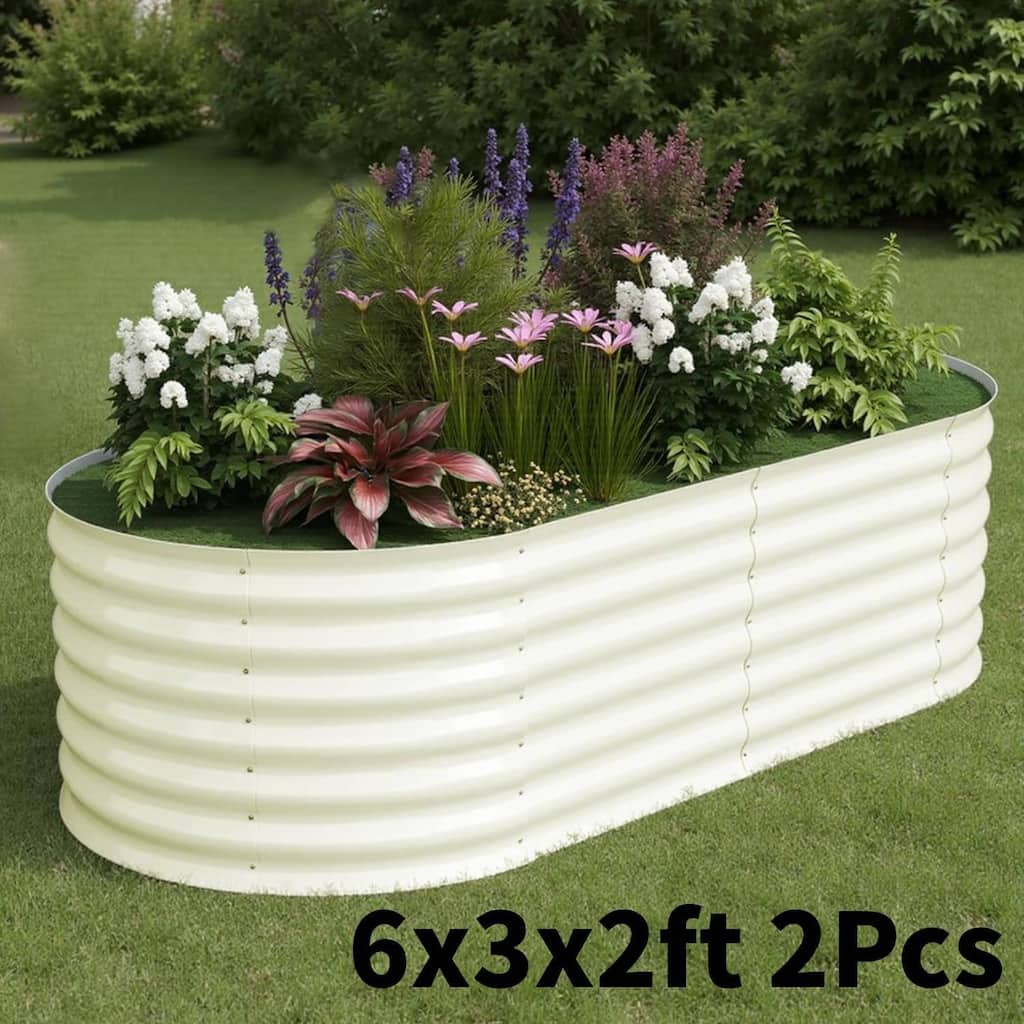 6x3x2ft 2Pcs Galvanized Raised Garden Bed Planter Boxes Outdoor, Off-White for Vegetables, Fruits, Flowers, Herbs - N/A