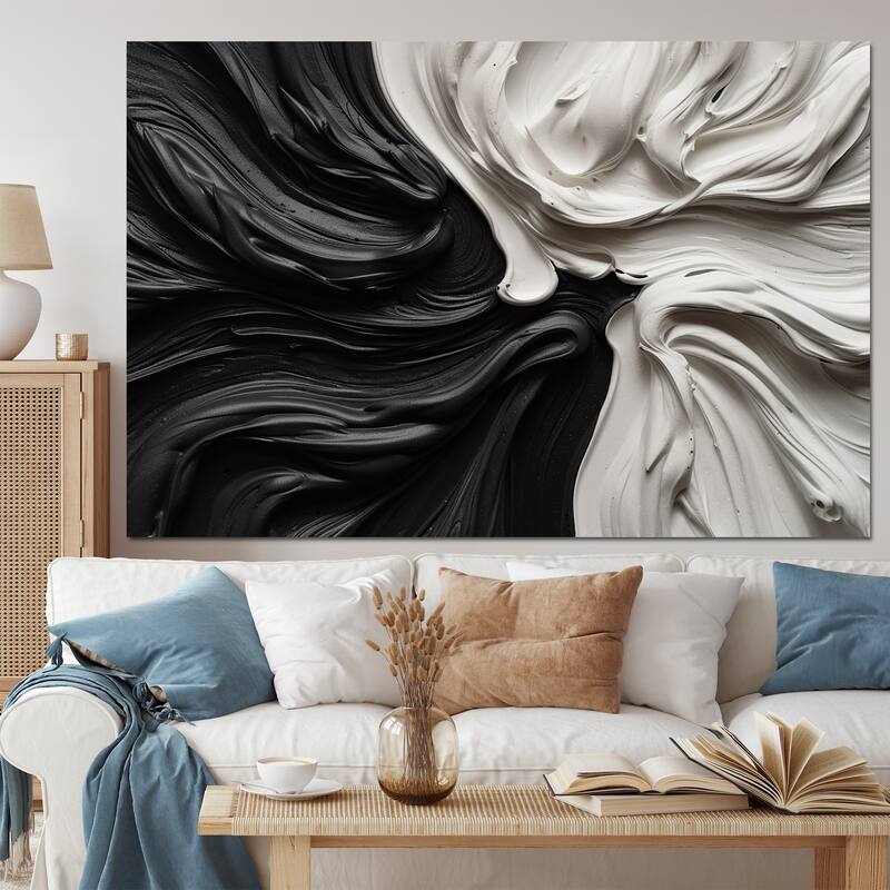 Designart "Black White Marbled Dreamscape Iv" Modern Geometric Wall Art Prints