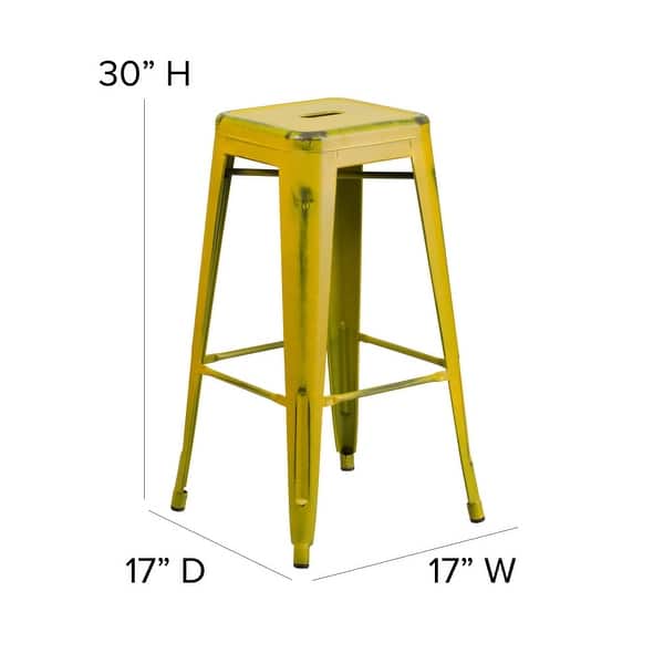 dimension image slide 0 of 9, 4 Pack 30"H Backless Distressed Metal Indoor-Outdoor Barstool - Patio Chair