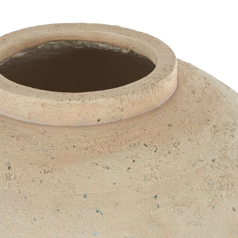 Magnesium Oxide Wide Vase with Black Metal Stand - Beige - Roche River Decor
