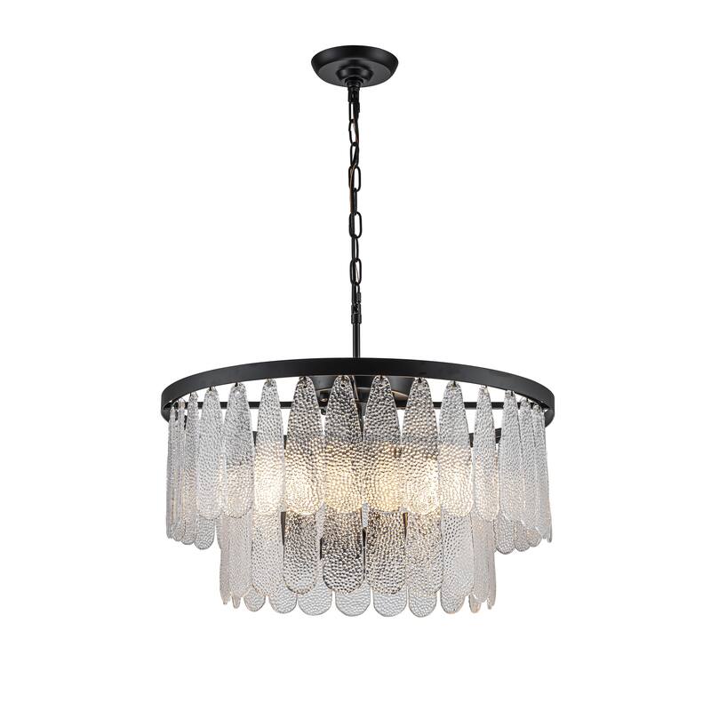 5/6-Light Vintage Textured Glass Chandelier Matte Black Rustic Art Glass Hanging Light