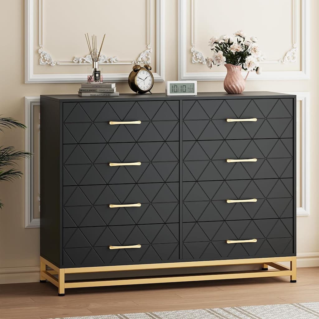 Dresser TV Stand, 8 Drawer Dresser for Bedroom, Wooden Chest of Drawers