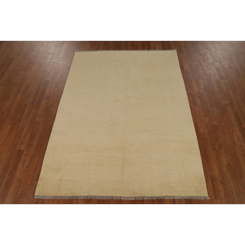 Modern Gabbeh Oriental Rug Handmade Beige Wool Carpet - 4'11"x 6'8"