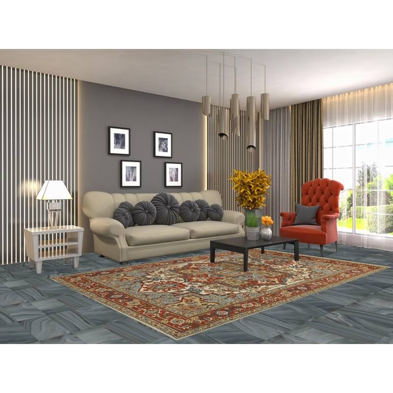 Medallion Heriz Serapi Indian Area Rug Handmade Wool Carpet - 5'9" x 8'9"