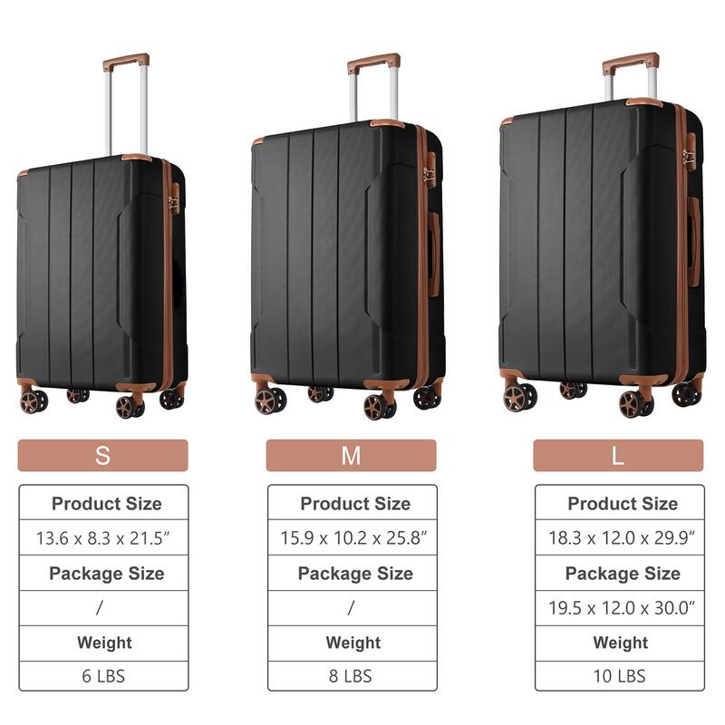 3 Piece Hardside Carry on Suitcase Sets with Spinner Wheels and Telescopic Handle, Portable Lightweight ABS Luggages for Travel