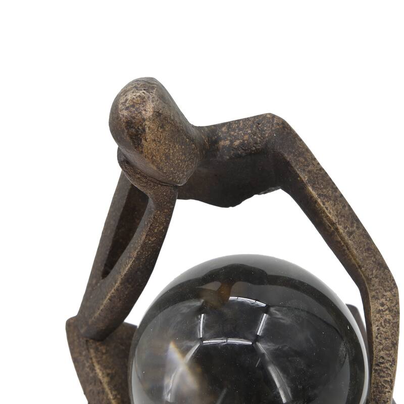 Sagebrook Home 8" Aracar Bronze Statuary With Cyrstal Sphere, Set of 2 - 7" x 6" x 8"