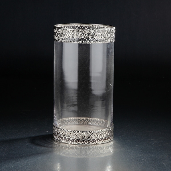 11" Clear and Silver Colored Decorative Cylindrical Glass Vase - N/A