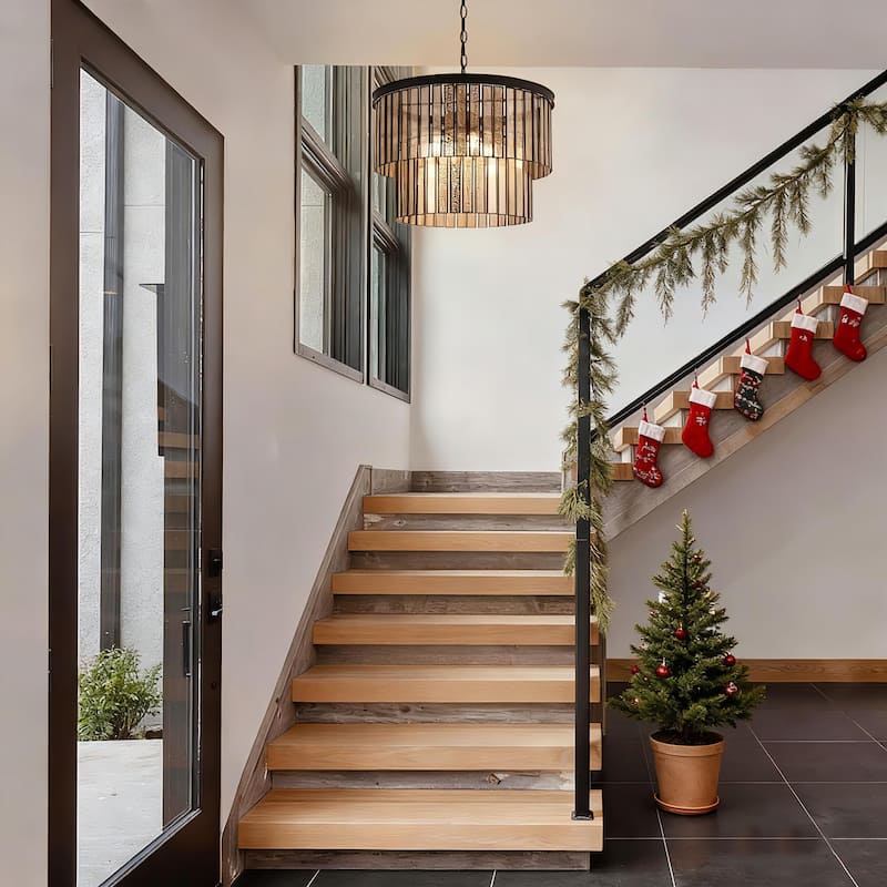 Tifany Modern 4-Light Drum Colored Glass Chandelier for Dining Room Foyer - D 18" x H 15"