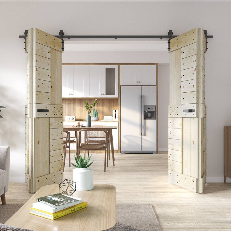 Coast Sequoia 30in./36in./48in./60in./72in. x 84in. Embossing Pine Wood Bi-Fold Barn Door With Sliding Hardware Kit