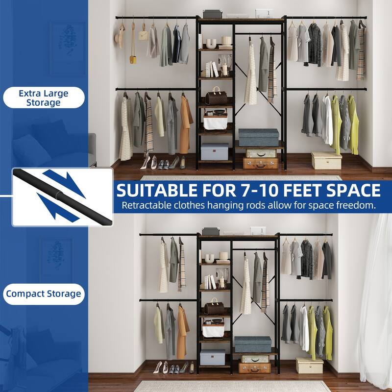 Moasis 86.6" - 118"W Adjustable Heavy Duty Garment Rack Closet Organizer System With 4 Expandable Hanger Rods