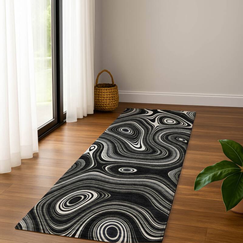 Premium Washable Super Soft Contemporary Alfa Mayfield Rug - Black - 2'3" x 7'6"