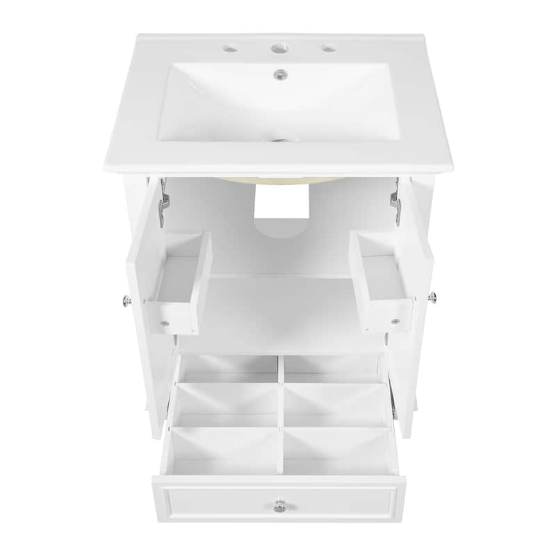 24" Bathroom Vanity with Ceramic Sink, Freestanding Storage Cabinet with Soft-Closing Doors & Drawer Dividers