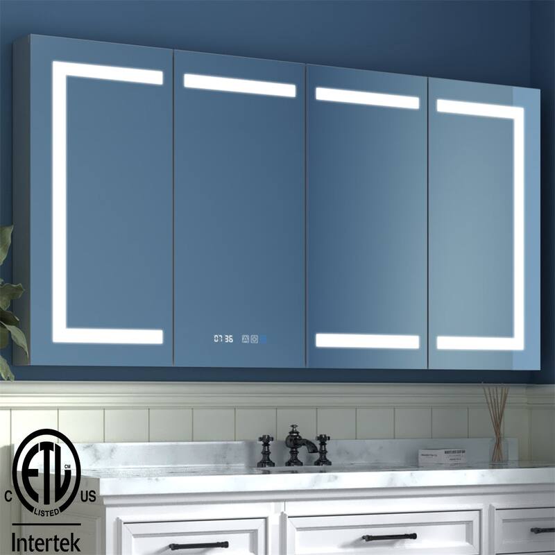 Aluminum Surface/Recessed Mount LED Medicine Cabinet with Mirror, Outlet and Shelves