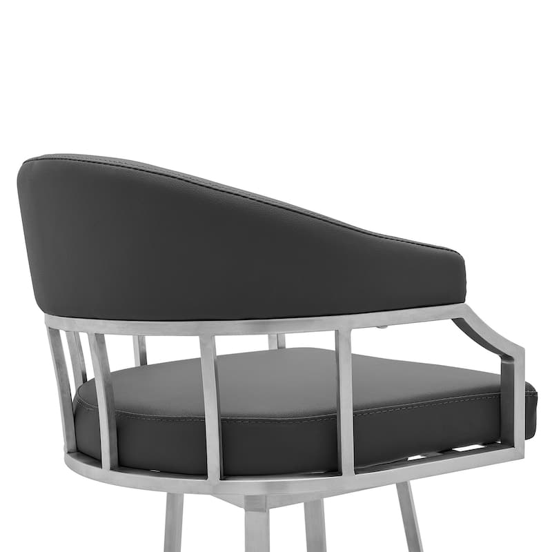 HomeRoots 40" Gray Faux Leather And Iron Swivel Low Back Bar Height Chair - 21 x 40 x 21