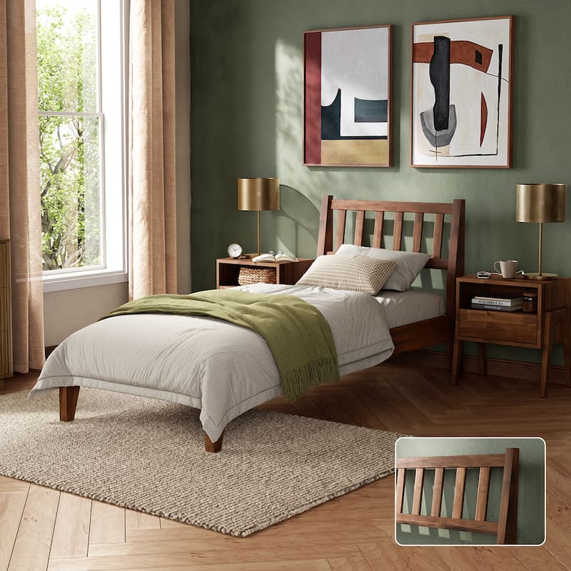 Mopio Ted Acacia Solid Wood Bed Frame with Headboard - Twin - Walnut