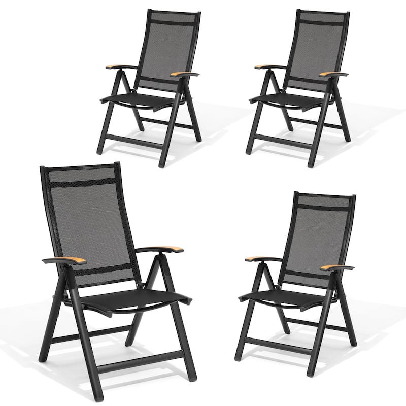 Outdoor Foldable Dining Chairs with Adjustable Back and Arms - See Picture - 4-piece set, Black