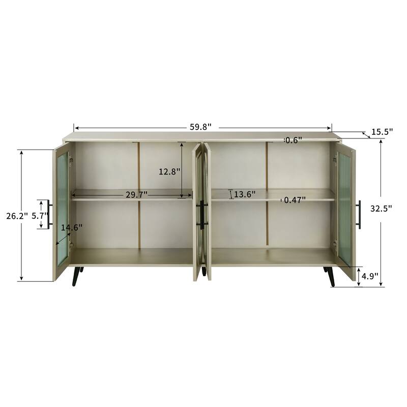 GDFStudio - Azureline Modern Wooden TV Stand with Glass Doors and Adjustable Storage for 65+ Inch TVs