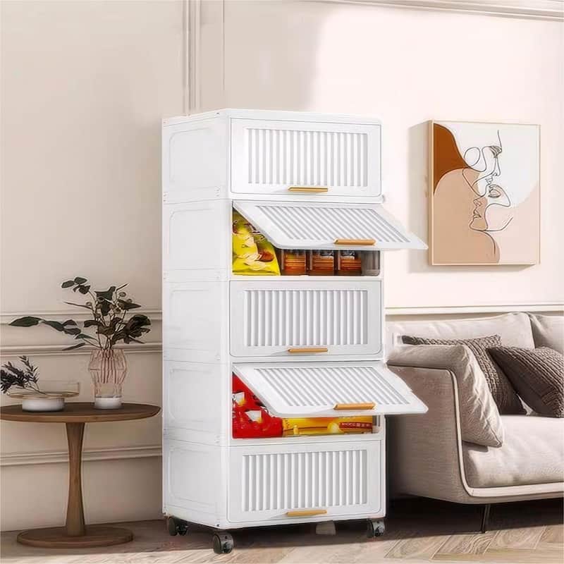 Kitchen Carts, Flip Open Storage Box With Wheels, Movable Storage Cabinet, Kitchen Shelf, Movable Storage Box-White
