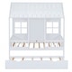 preview thumbnail 6 of 11, Twin Size White Wooden House Bed Safety Toddler Bed Frame with Twin Size Trundle, Apex Roof, Safety Guardrail, Windows