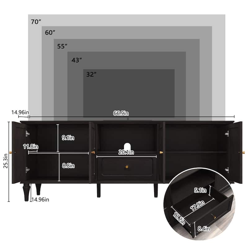67" Mid-Century TV Stand for TVs up to 75"