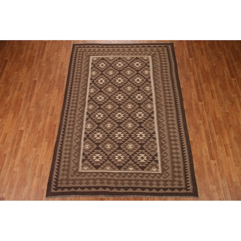 Geometric Kilim Oriental Area Rug Flat-weave Wool Carpet - 6'8"x 9'5"