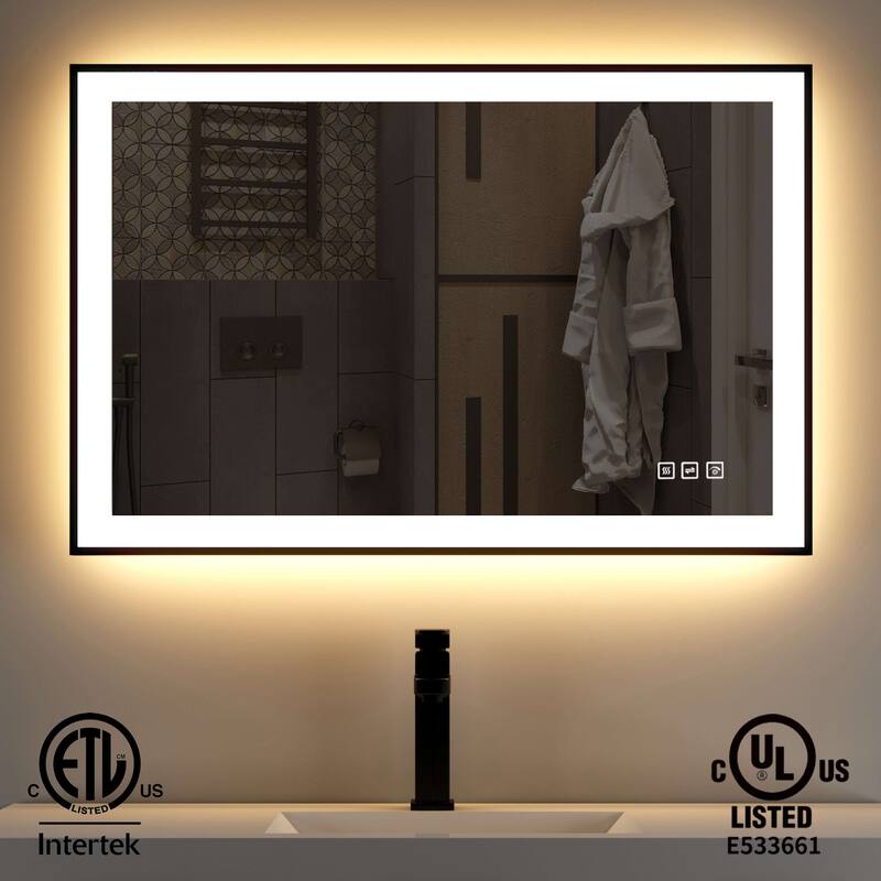 TOOLKISS Black Frame Anti-Fog Dimmable LED Light Vanity Bathroom Mirror with Backlit and Front Light - 40 inch.W x 32 inch.H - Right Angle Frame