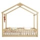 preview thumbnail 7 of 8, Natural Double Twin Pine Wood House Floor Bed with Guardrails