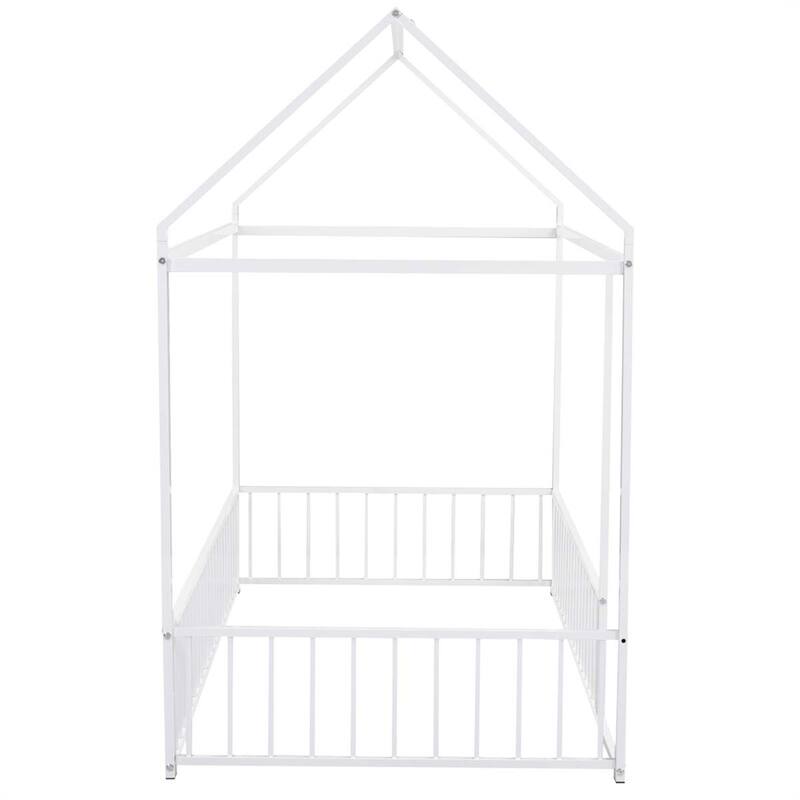 Twin Size Metal Bed House Bed Frame with Fence
