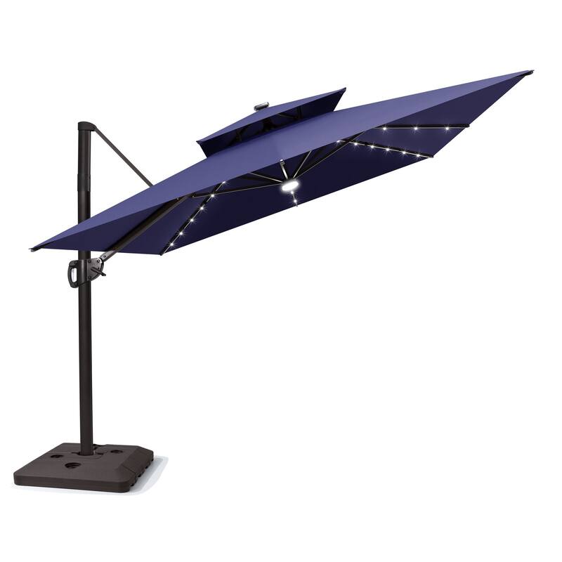 9 x11 FT LED Lighted Patio Cantilever Umbrella Double Top with Weighted Base