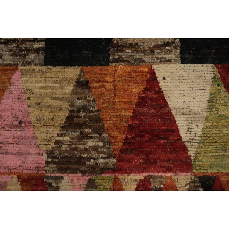 Hand Knotted Oriental 100% Wool Carpet Modern Tribal Multi-Colored Moroccan Area Rug - 9' 7'' X 6' 10''