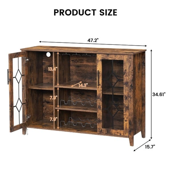 dimension image slide 0 of 4, Wine Bar Cabinet with LED Light - 15.7"D x 47.2"W x 34.61"H