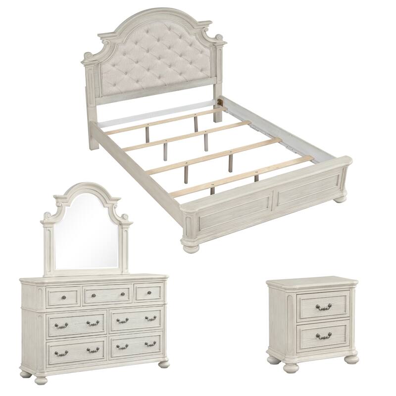 Roundhill Furniture Nelson French Traditional 4-Piece Bedroom Set, Antique White