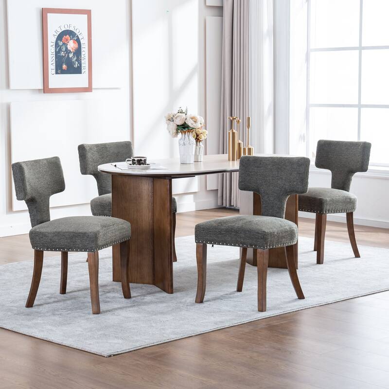Upholstered Mordern Design T Back Dining Side Chair- Set of 2 - Set of 4 - Grey/Cappuccino