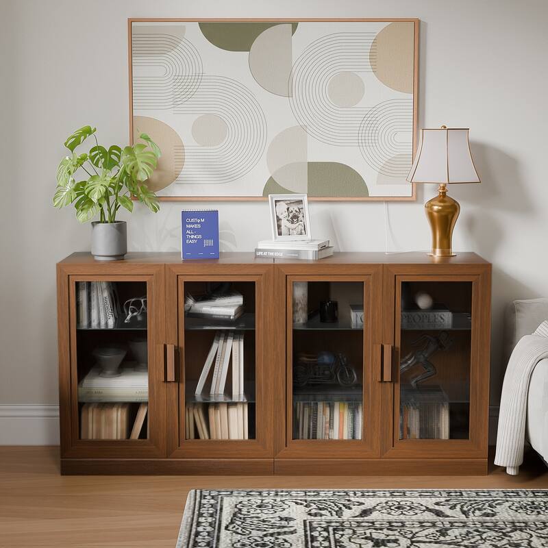 Dovelina Sideboard Buffet Storage Cabinets with Adjustable Shelves,Glass Door - 62"Lx31"H - Walnut