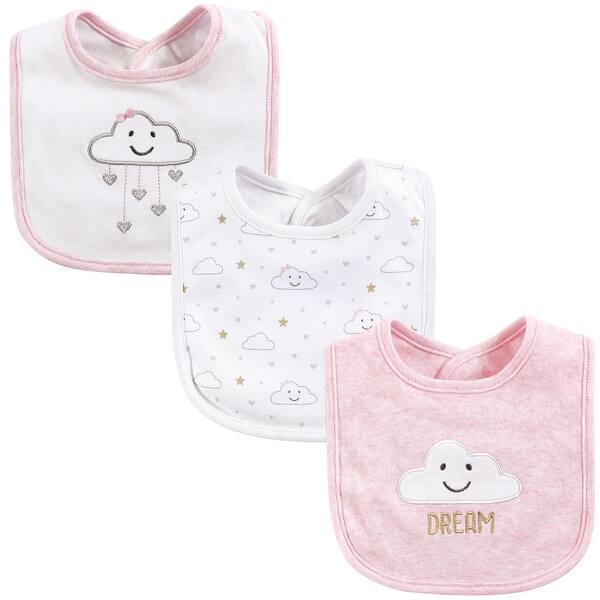 slide 1 of 1, Hudson Baby Infant Girl Cotton Bibs 3pk, Pink Cloud, One Size - Pink Cloud - One Size One Size - Pink Cloud