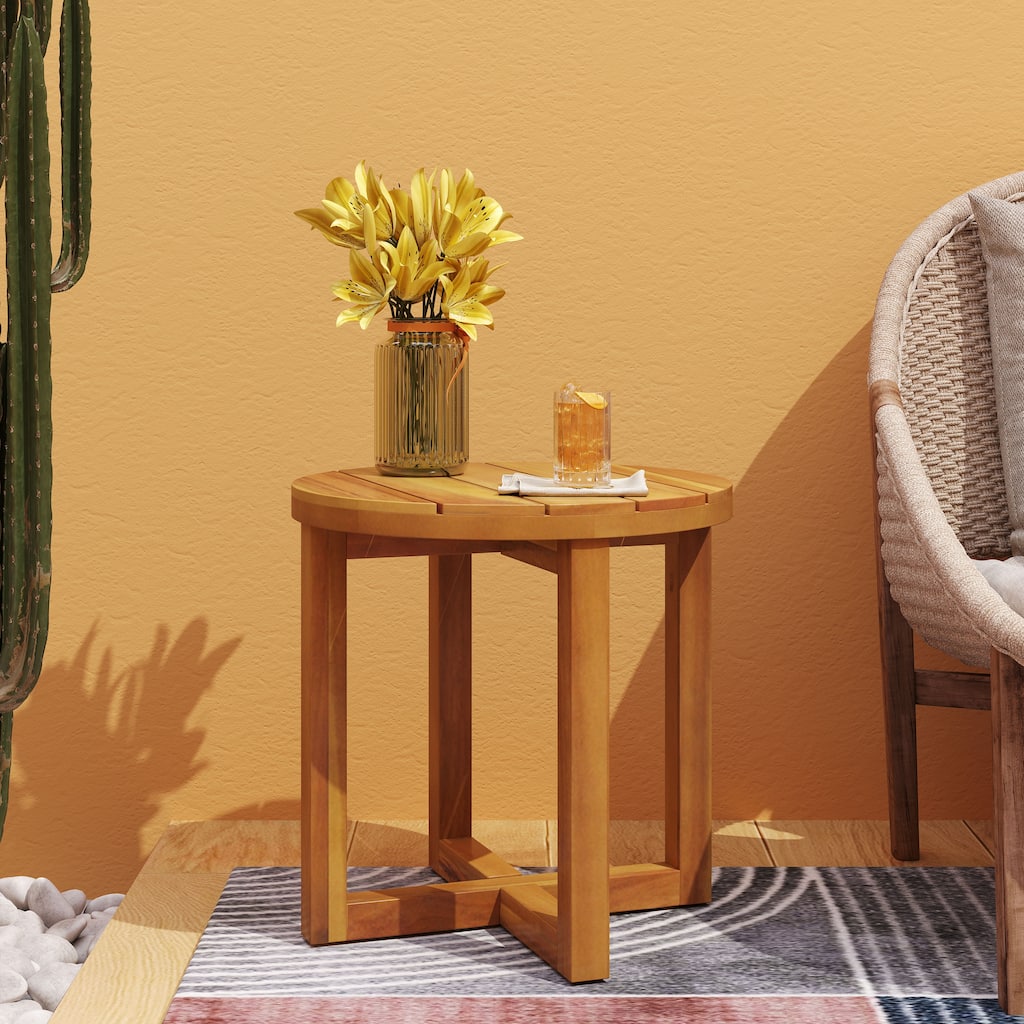 Hamel Outdoor Acacia Wood Circular Side Table by Christopher Knight Home