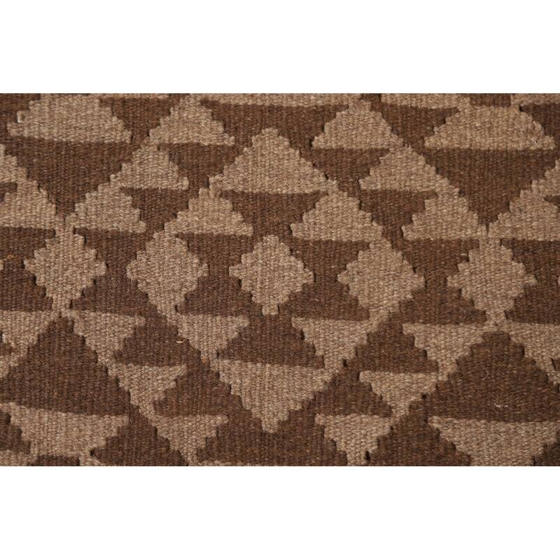 Brown Kilim Reversible Area Rug Hand-woven Wool Carpet - 6'5" x 9'5"