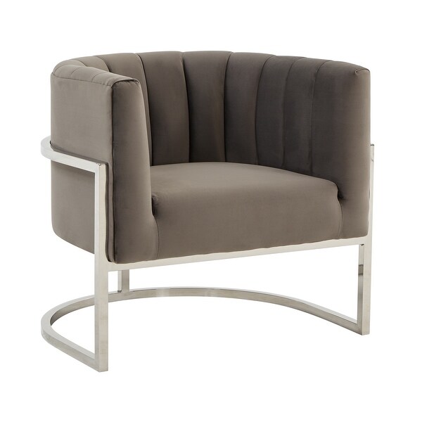 Modrest Landau Modern Grey Velvet & Stainless Steel Accent Chair. Opens flyout.