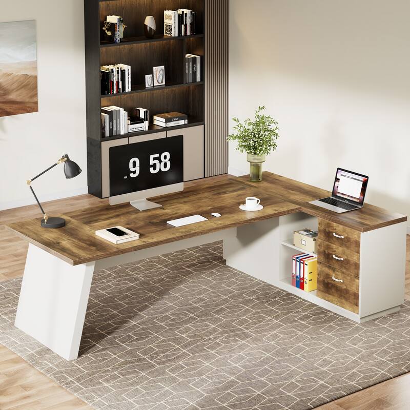 L-shaped Executive Computer Desk with Drawers for Office