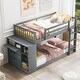 preview thumbnail 1 of 7, Pine Wood and MDF Twin-over-Twin Bunk Bed with Attached Cabinet and Shelves Storage - Space Saving and Modern Style