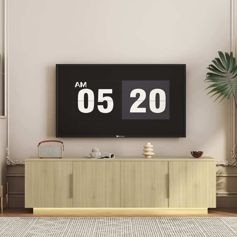 Modern Fluted 68" TV Stand for TVs up to 65" with 16-color LED lights - Natural