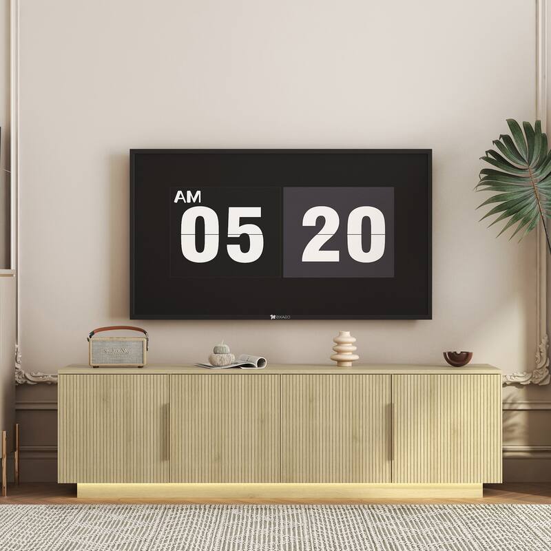 TV Stand with 16 Color LEDs, 68" Modern TV Stand, TV Cabinet Entertainment Center for 55 60 65 Inch TV - Natural Wood