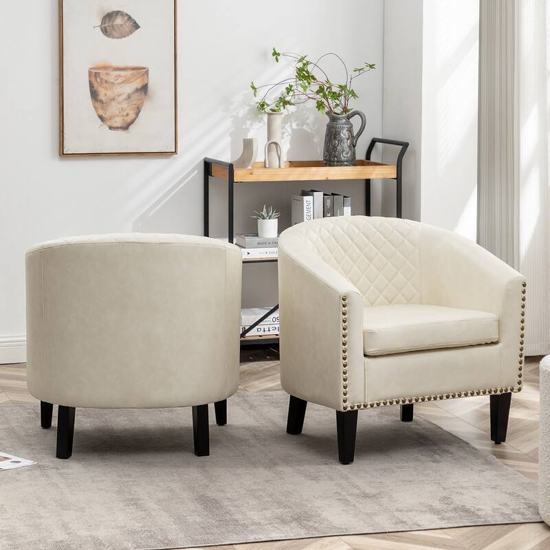 KINWELL 29" PU Faux Leather Club Armchair with Nailheads, Set of 2