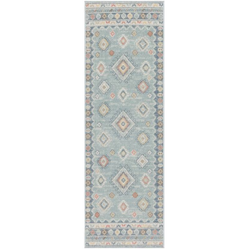 Nourison Washable Beauty Machine Washable Indoor Blue Geometric Area Rug - 2' x 6' - Blue - Runner