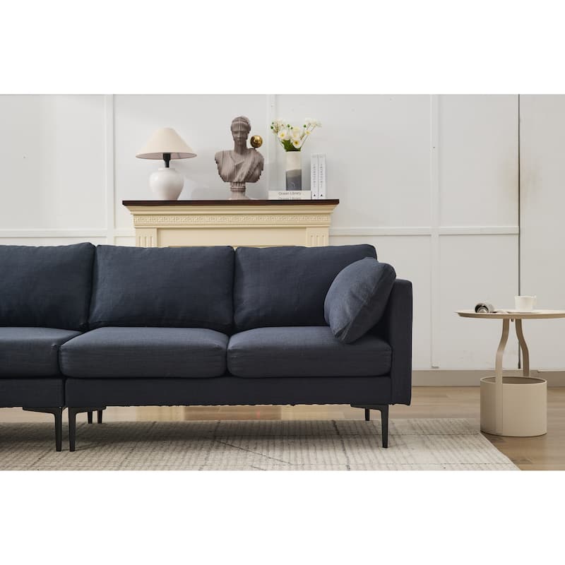 L Shaped Oversized Sectional Sofa, Convertible 6-Seat Corner Sofa with 2 Pillows, Linen Upholstered Sofa with Metal Legs