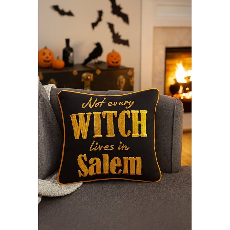 10" x 10" Not Every Witch Lives in Salem Halloween Embroidered Pillow