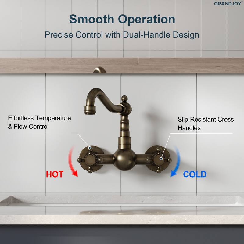 GRANDJOY Vintage Style 2-Handle Wall Mounted Bathroom Faucet