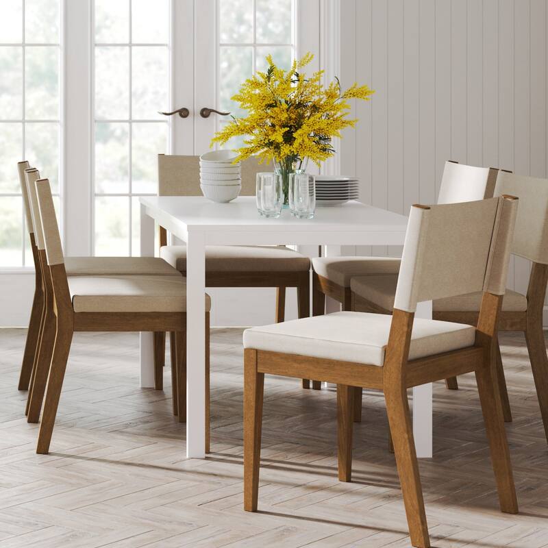 Linus Modern Upholstered Dining Chair, Solid Rubberwood Legs