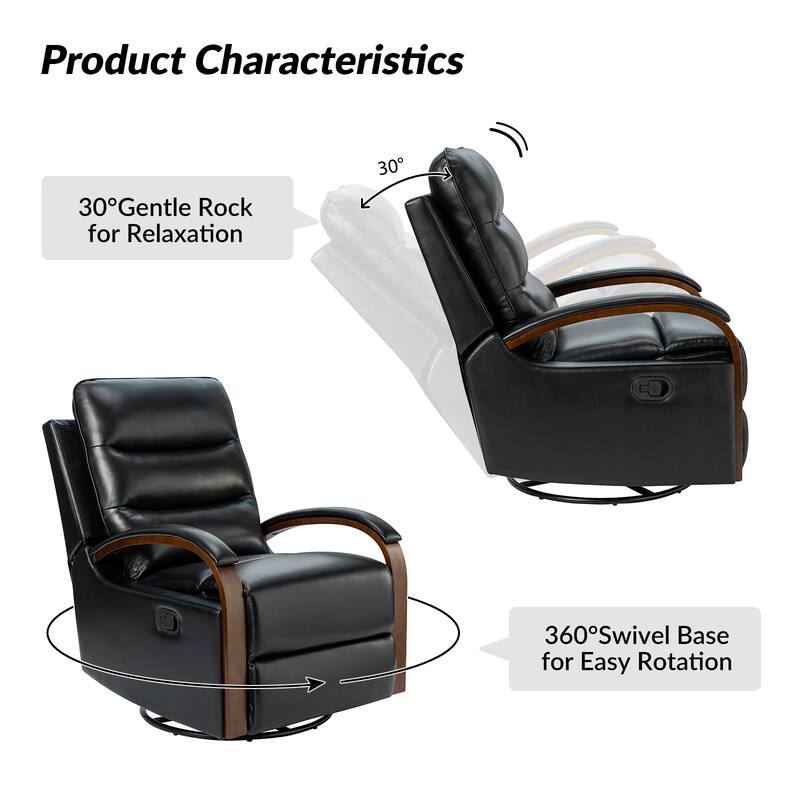 Leopold Genuine Leather Swivel Rocking Manual Recliner Chair with Wooden Arm Accents Set of 2 by HULALA HOME